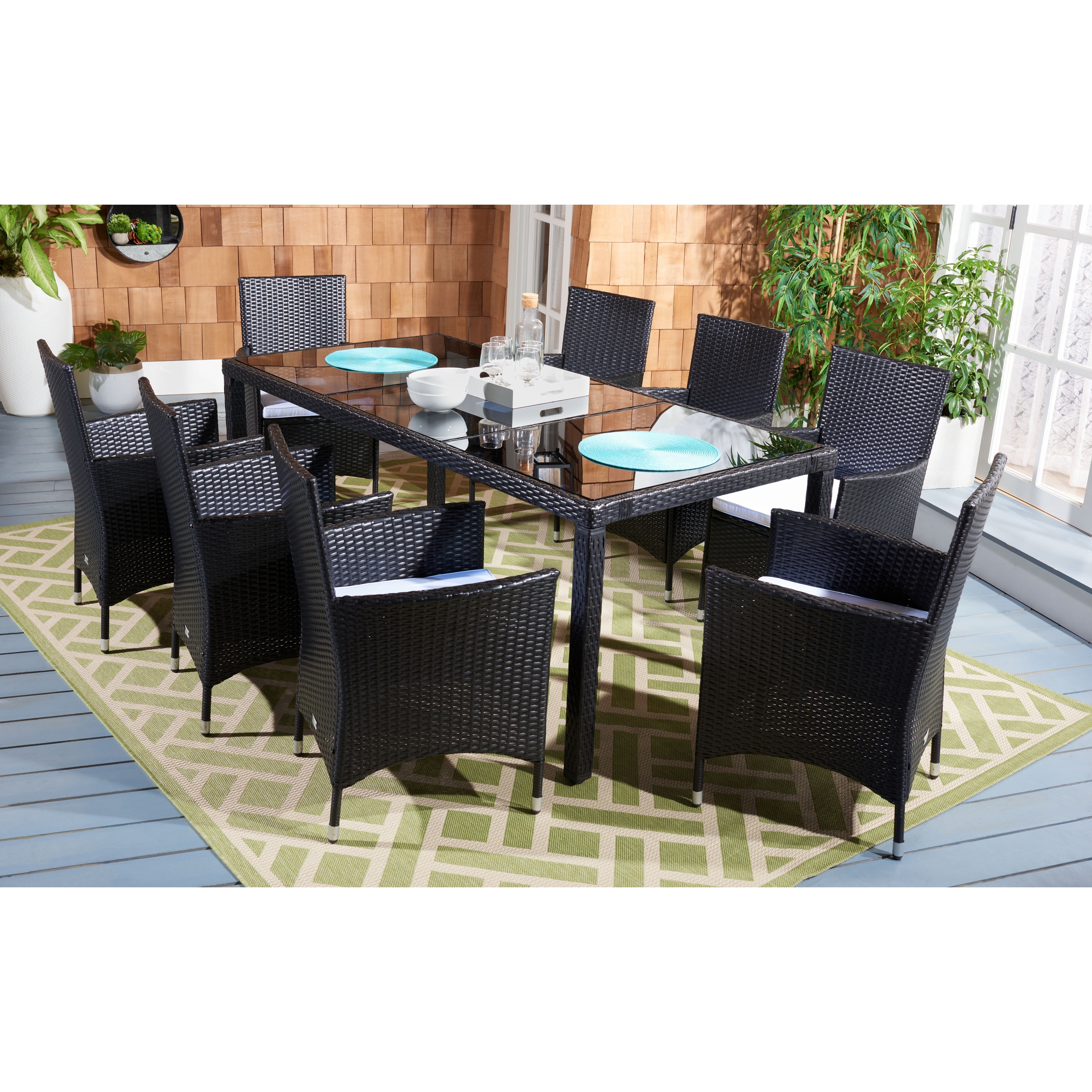 SAFAVIEH Outdoor Hailee 9-Piece Wicker Dining Set