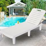 Chaise Lounge for Beach Single Patio Furniture Set with Retractable Tray Outdoor Chaise Lounge Chair with Adjustable Back All-Weather Plastic Reclining Lounge Chair for Backyard Garden Pool L454