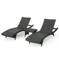 GDF Studio Raleigh Outdoor Wicker 3 Piece Chaise Lounge Set Gray