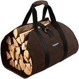 Amagabeli Firewood Carrier Bag Canvas Waxed Large Firewood Log Tote Carrying Indoor Bag Firewood Storage Tote Fire Place Log Holders Outdoor Fire Wood Carrier with Handles Heavy Duty Wood Dark Brown