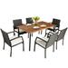 Patiojoy 7- Piece Patio Dining Furniture Set Acacia Wood and Wicker Dining Table Armchairs White