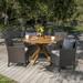 GDF Studio Kirby Outdoor Acacia Wood and Wicker 5 Piece Dining Set with Cushion Teak and Multibrown