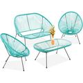 Best Choice Products 4-Piece All-Weather Acapulco Conversation Set Outdoor Patio Furniture w/ Glass Top Table Teal