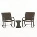 GDF Studio Leann Outdoor Wicker and Aluminum 3 Piece Rocking Chair Chat Set Dark Brown