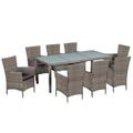 Anself 9 Piece Dining Set with Cushions Outdoor Wicker Patio Garden Furniture Set for Pool Terrace Poly Rattan Gray 74.8inch x 35.4inch x 29.5inch (L x W x H)