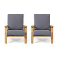 GDF Studio Youssef Outdoor Acacia Wood Club Chairs with Cushions Set of 2 Teak and Dark Gray