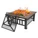 Outdoor Wood Burning Fire Pit 32 Square Metal Fire Pit for Patio with Spark Screen 3 In 1 Fire Pit BBQ Grill Ice Pit Garden Firepit Stove for Camping Picnic Bonfire Backyard