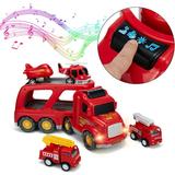 5 in 1 Friction Powered City Fire Rescue Vehicle Truck Car Set-with Sounds & Light 5 Pcs Friction Power Car/Airplane Helicopter Taxi and Fire Engine-Gift for Kids Aged 3+