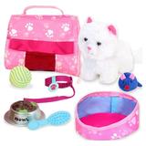 Sophiaâ€™s White Plush Kitty Cat and Accessories Set for 18 Dolls