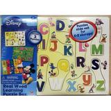 Disney Real Wood Learning Puzzle Box Includes 3 Puzzles - ABCs Numbers Shapes