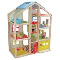 Melissa & Doug Wooden Hi-Rise Dollhouse With 15 Furniture Pieces Garage Working Elevator