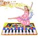 Piano Music Mat Keyboard Play Mat Music Dance Mat with 19 Keys Piano Mat 8 Selectable Musical Instruments Build-in Speaker & Recording Function for Kids Girls Boys 43.3 x14.2