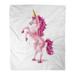 ASHLEIGH Flannel Throw Blanket Realistic Unicorn Pink Reared Magic Horse Golden Horn Fantasy Mythical Creature Fluffy Mane Kids 58x80 Inch Lightweight Cozy Plush Fluffy Warm Fuzzy Soft