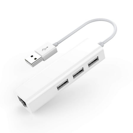 3 USB Ports Hub with RJ45 LAN Adapter Laptop Ethernet Dock Network Extender Compatible MacBook Air/Pro (Previous Generation) Chromebook Windows Laptop More (White)