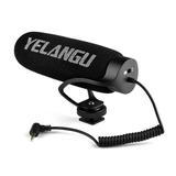 YELANGU MIC08 On- Condenser Microphone Noise-reduction Video Mic with Intergrated Shock Mount 3.5mm TRRS Cable Universal for Smartphone Vlog Video Making Interview
