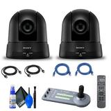 2 x Sony SRG-300H 1080p Desktop & Ceiling Mount Remote PTZ Camera with 30x Optical Zoom (Black) (SRG-300H) + Sony RM-IP10 IP Remote Controller + 2 x Ethernet Cable + Cleaning Set - Bundle