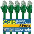 Cmple - [5 PACK] 10 Feet Cat6 Ethernet Cable 10 Gigabit Network Cord Cat6 Cable Ethernet Patch Cable Computer LAN Internet Cable with Snagless RJ45 Connectors Modem Wire - Green