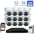 GW Security 16CH 4K H.265 NVR IP Camera Network PoE Surveillance System - (12) HD 5MP 1920P Weatherproof Outdoor / Indoor Dome Security Cameras