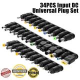 34Pcs Input DC Universal Plug Set Uniersal Notebook Input DC Plug Set Jack Tips for Lenoo Toshiba Dell and Laptop