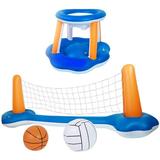 Pool Volleyball Set - Pool Volleyball Net Inflatable Basketball Floats for Adult & Kid Pool Games with 2 Balls for Swimming Game Toy