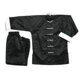 Traditional Kung Fu Uniform Black With White Trim â€“ 100% Cotton - size 1 95 lbs 4â€™9â€³