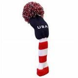 USA American Patriot Classic Knit Pom Pom Style Golf Fairway and Hybrid Headcover