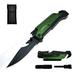 ALBATROSS Best 6-in-1 Survival Tactical Military Folding Pocket Knives with LED Light Seatbelt Cutter Glass Breaker Magnesium Fire Starter Bottle Opener;Multi-Function Emergency Tool(Green)