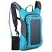 SolarGoPack Blue Solar Powered 1.8 Liter Hydration Backpack / 7 Watt Solar Panel and 10K mAh Charging Battery / Phone and Electronic Device Power Charger Back Pack