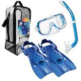 TUSA Sport Youth Mini-Kleio Hyperdry Mask Snorkel & Fins Travel Set Clear Blue Medium