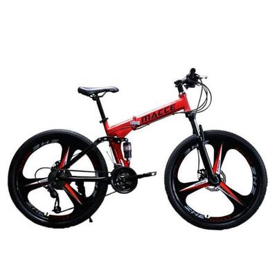 26 Inch Unisex Folding Bike Non-Slip Bicycles 21 Speed Folding Bicycle Full Suspension MTB Bike Outdoor Racing Cycling with High Carbon Steel Frame Red Outroad Mountain Bike for Adult Teens