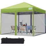 Quictent 10x10 Pop up Canopy Tent with Netting Screen House Tent Instant Gazebo with Mesh Screen Walls Waterproof Roller Bag Included (Green)