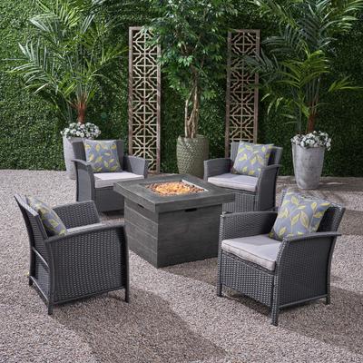 St. Lucia Outdoor 4 Piece Wicker Chat Set with Fire Pit by Christopher Knight Home