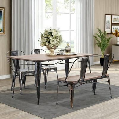 Rustic Rectangular Table, Vintage Metal Dining Room Chairs
