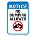 SignMission A-1218-24925 12 x 18 in. Aluminum Sign - Notice No Dumping Allowed