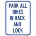 SignMission A-1824-23498 18 x 24 in. Aluminum Sign - Park All Bikes in Rack & Lock Sign