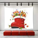 CADecor Christmas Decor Tapestry Funny Red Christmas Boot Shoes with Christmas Gifts Presents Ornaments Jingling Bell Candy Cane Balls New Year Tapestry 60x80 inch