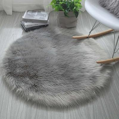 Circle Round Soft Shaggy Rug Kids Faux Fur Fake Wool Sheepskin Carpet Fluffy Mat 