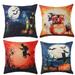 SUFAM Set of 4 Pillow Cases Halloween Pumpkin Castle Bat Witch Car Charred Orange Black Throw Pillowcase Cover Cushion Case Home Decor 18x18 inch