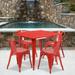 Flash Furniture Commercial Grade 31.5" Square Red Metal Indoor-Outdoor Table Set with 4 Arm Chairs [ET-CT002-4-70-RED-GG]