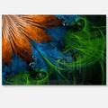 DESIGN ART Fractal Flower Orange and Blue - Floral Digital Art Glossy Metal Wall Art
