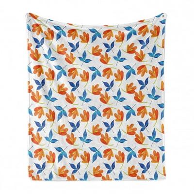 Modern Floral Elements with Design Romantic Blossoms Petals Ambesonne Leaves Soft Flannel Fleece Throw Blanket Cozy Plush for Indoor and Outdoor Use 60 x 80 Orange Blue and Beige 