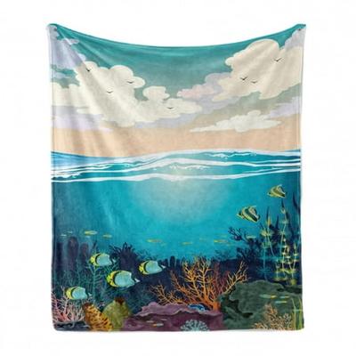 Ambesonne Underwater Soft Flannel Fleece Throw Blanket Cozy Plush for Indoor and Outdoor Use Print of Colorful Marine Themed Lifestyle with Many Fish Species in The Ocean Multicolor 70 x 90 