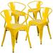 BizChair Commercial Grade 4 Pack Yellow Metal Indoor-Outdoor Chair with Arms