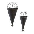 DecMode 18 15 H Pyramid Black Metal Indoor Outdoor Cone Scroll Wall Planter (2 Count)