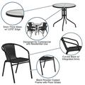 Flash Furniture 28 Round Glass Metal Table with Black Rattan Edging and 4 Black Rattan Stack Chairs