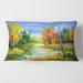 Designart 'Autumn Landscape With The Wood River' Lake House Printed Throw Pillow