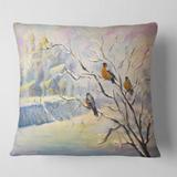 Designart 'Rustic Birds On A Tree In Winter Village' Farmhouse Printed Throw Pillow