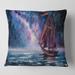 Designart 'Wooden Sailboat With Red Sails & Bright Night Sky' Nautical & Coastal Printed Throw Pillow