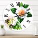 Designart 'Vintage White Camellia Flowers With Green Leaves' Traditional wall clock