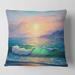 Designart 'Blue Waves Breaking At The Beach V' Nautical & Coastal Printed Throw Pillow